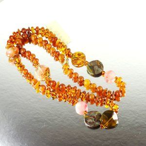 KATE LANDRY Jewelry Set Sterling Amber Quartz Jasper Necklace Bracelet Earrings